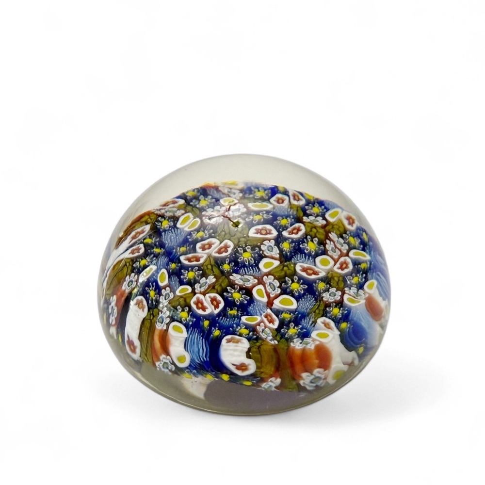 Vintage Murano Paperweight Millefiori Canes Art Glass Blue Green Red White
